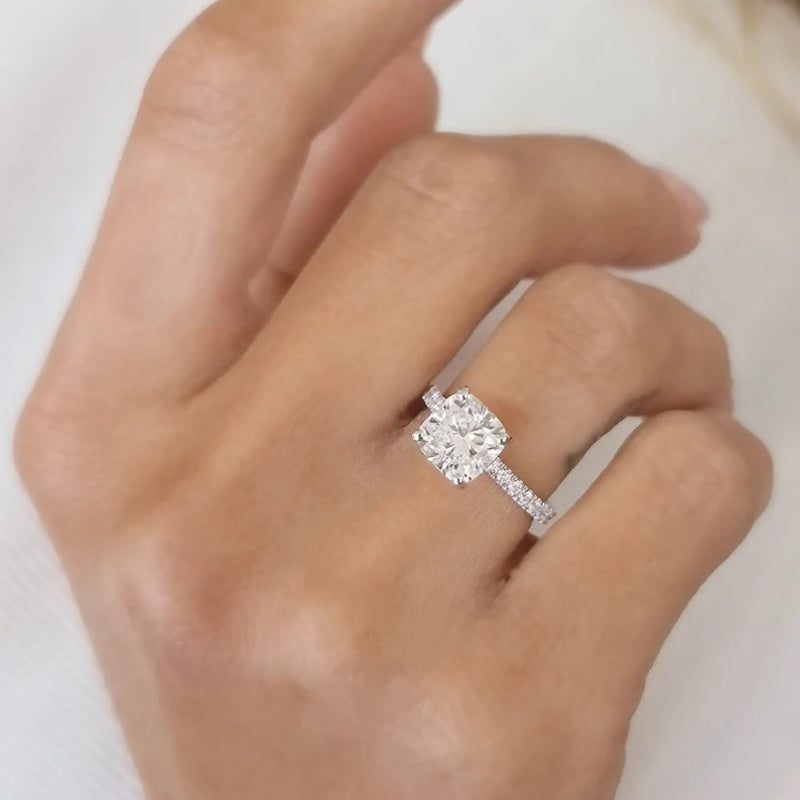 10K Gold Lab Grown Diamond CVD 2CT Cushion-Cut Classic Four Prong Engagement Ring