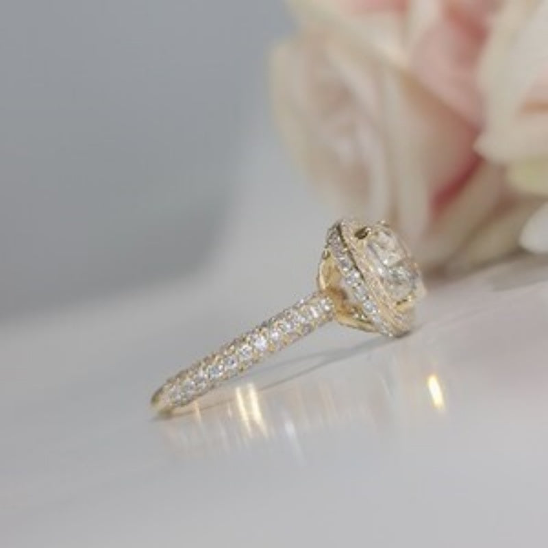 10K Gold Lab Grown Diamond CVD 3CT Cushion-Cut Halo Niche Luxury Style Promise Ring