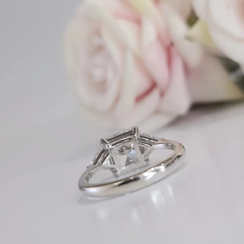 10K Gold Lab Grown Diamond CVD 3CT Cushion-Cut Three Stone Engagement Ring