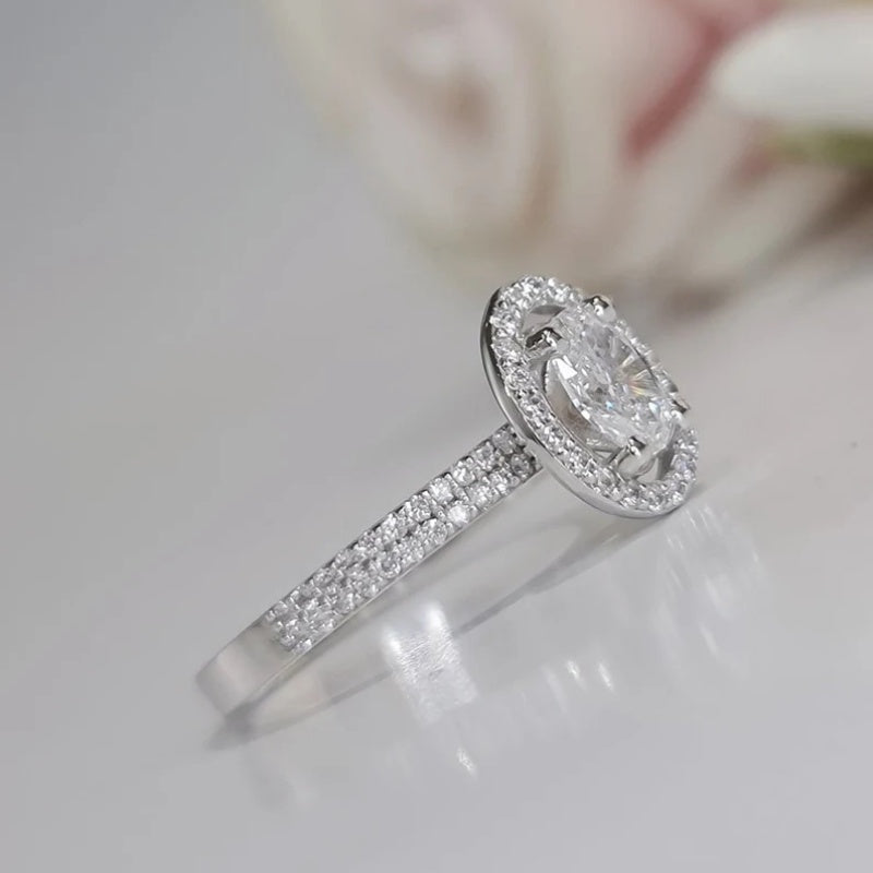 10K Gold Lab Grown Diamond CVD 2CT Oval-Cut Halo Engagement Ring Set