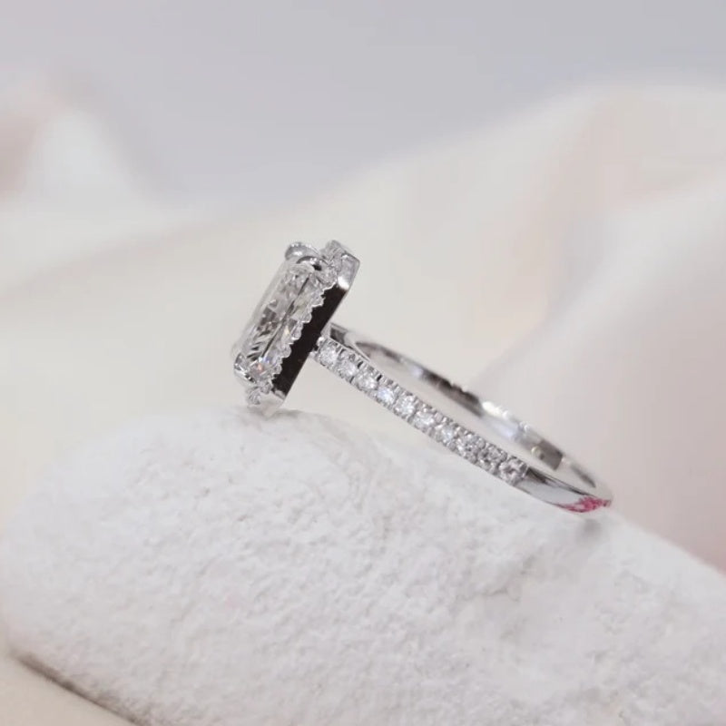 10K Gold Lab Grown Diamond CVD 2.5CT Radiant-Cut Halo and Pave Engagement Ring