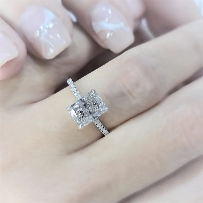 10K Gold Lab Grown Diamond CVD 2.5CT Radiant-Cut Hidden Halo Anniversary Ring