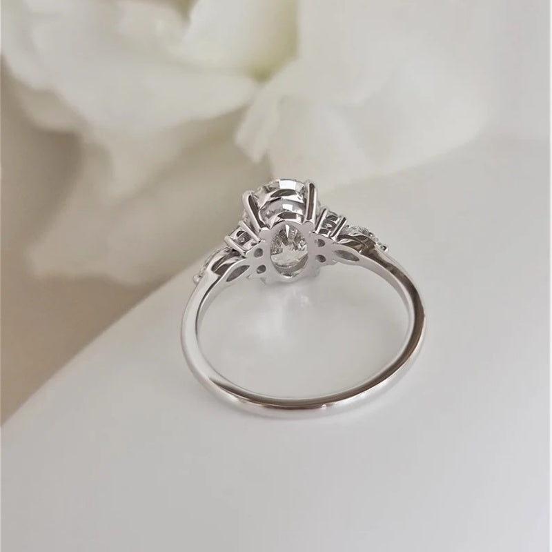 14K Gold Lab Grown Diamond CVD 2CT Oval-Cut Three Stone Engagement Ring