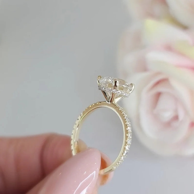 10K Gold Lab Grown Diamond CVD 2.5CT Radiant-Cut Hidden Halo Pave Anniversary Ring