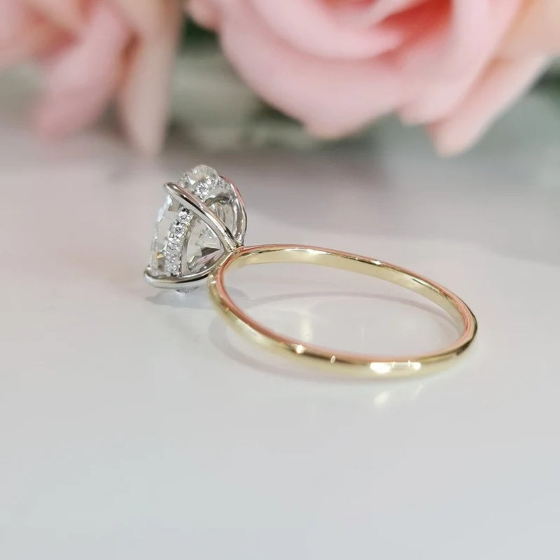 14K Gold Lab Grown Diamond CVD 2.5CT Oval-Cut Hidden Halo Two-Tone Anniversary Ring