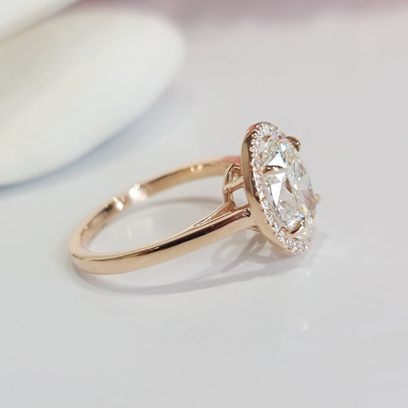 14K Gold Lab Grown Diamond CVD 2.5CT Oval-Cut Halo Engagement Ring