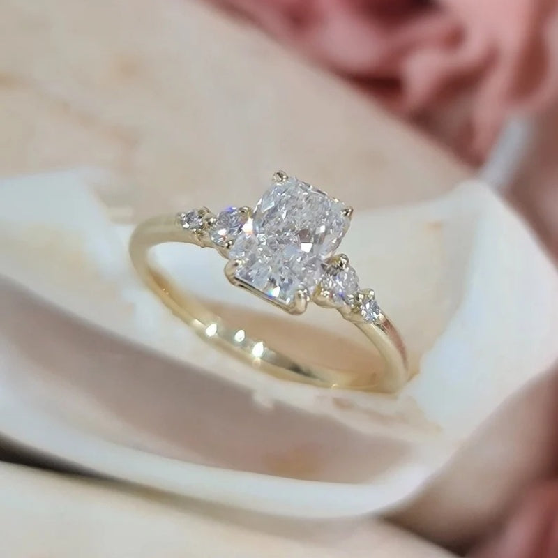 14K Gold Lab Grown Diamond CVD 2CT Radiant-Cut with Side Stones Engagement Ring