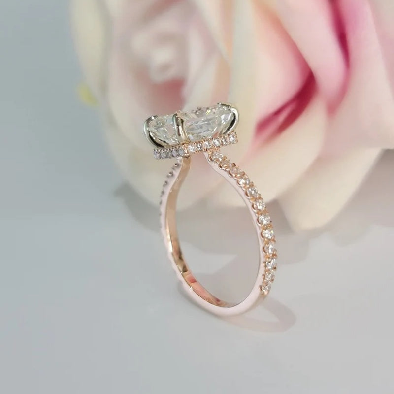 14K Gold Lab Grown Diamond CVD 2.5CT Radiant-Cut Hidden Halo Engagement Ring