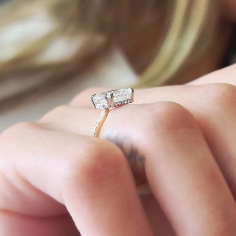 14K Gold Lab Grown Diamond CVD 2CT Princess-Cut Hidden Halo Engagement Ring