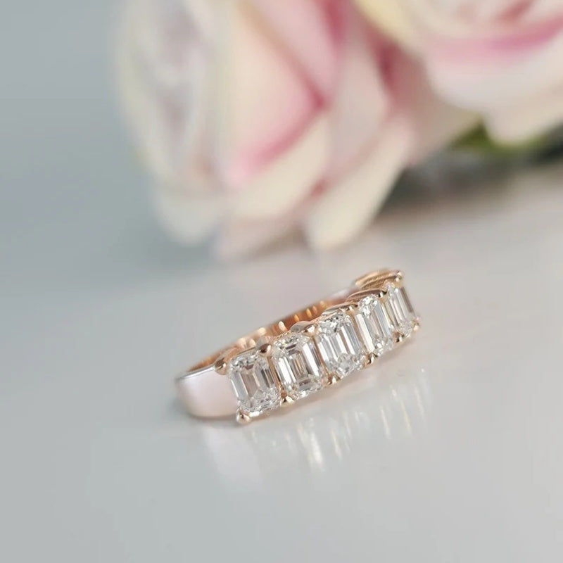 18K Gold Lab Grown Diamond CVD Emerald-Cut Eternity CVD Engagement Ring