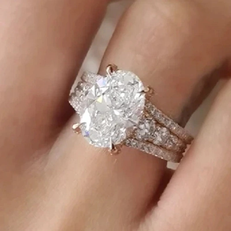 14K Gold Lab Grown Diamond CVD 3.5CT Oval-Cut Luxury Engagement Ring Set