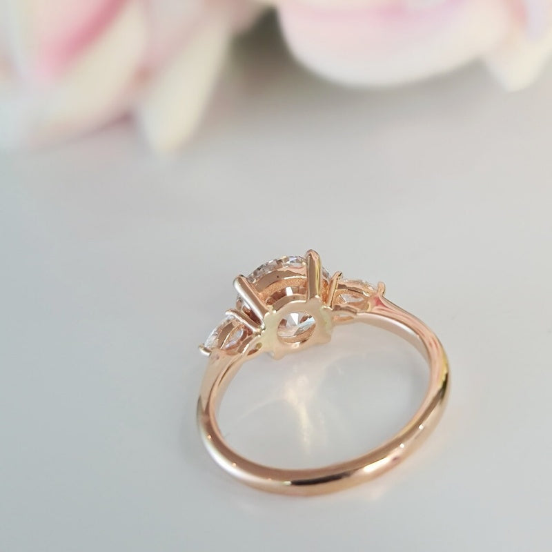 14K Gold Lab Grown Diamond CVD 3CT Round-Cut Pear Side Stones Engagement Ring