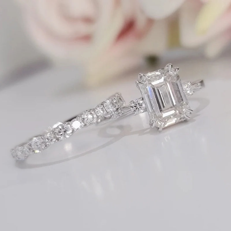 14K Gold Lab Grown Diamond CVD 2CT Emerald-Cut Couple Promise Ring Set