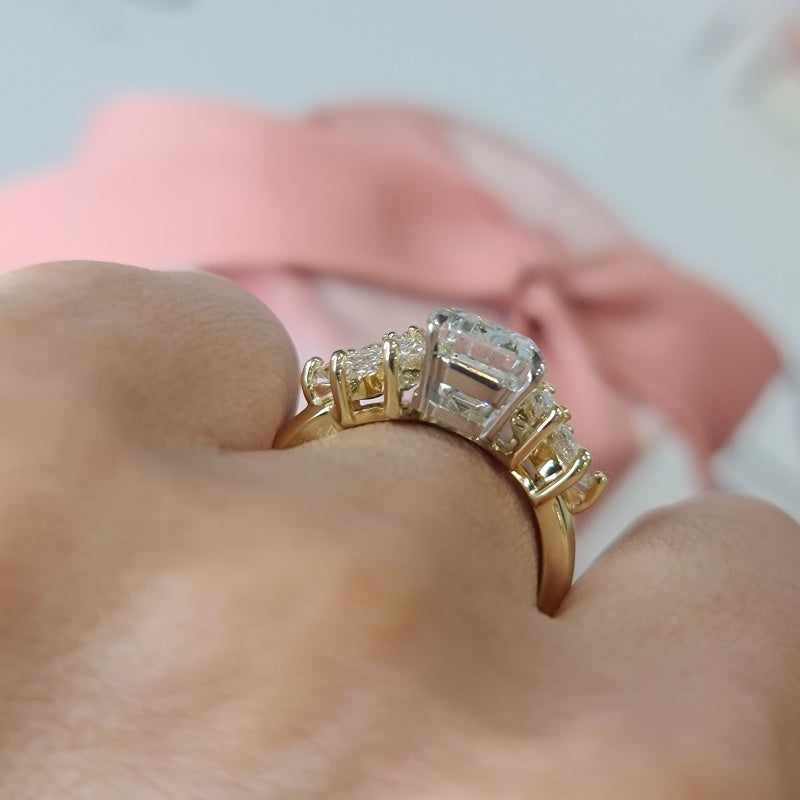 14K Gold Lab Grown Diamond CVD 4CT Emerald-Cut Two Tone Luxury Anniversary Ring