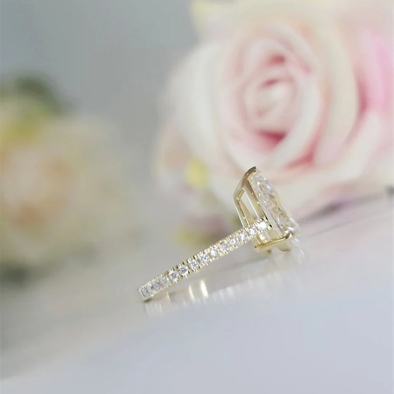 14K Gold Lab Grown Diamond CVD 3CT Pear-Cut Luxury Teardrop Engagement Ring
