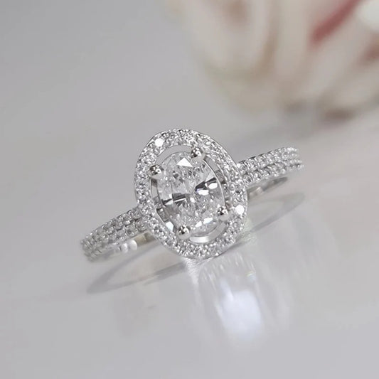 10K Gold Lab Grown Diamond CVD 2CT Oval-Cut Halo Engagement Ring Set