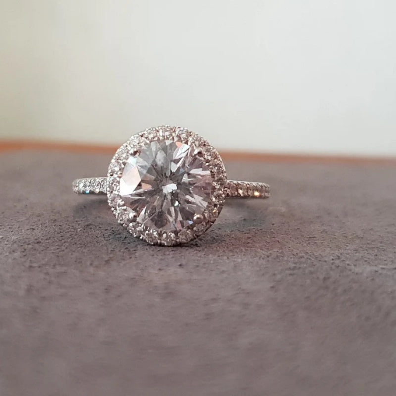 10K Gold Lab Grown Diamond CVD 1CT Round-Cut Halo Anniversary Ring