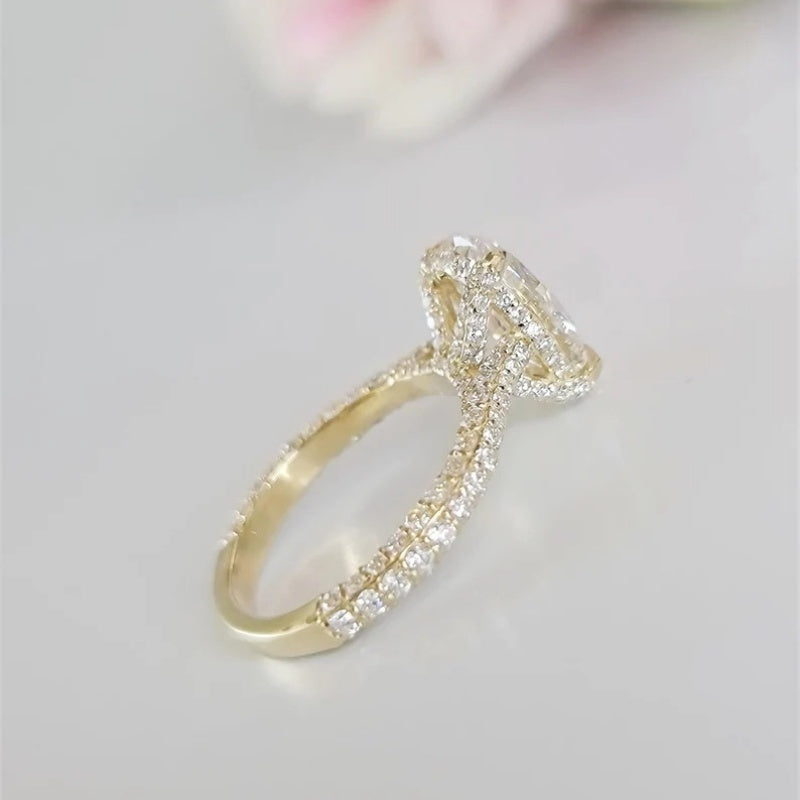 14K Gold Lab Grown Diamond CVD 2CT Oval-Cut Bridal Ring Set With Oval Half Eternity Wedding Set