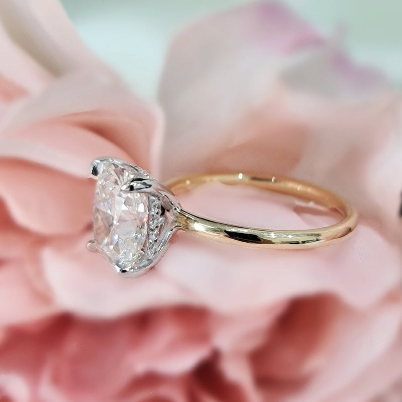 14K Gold Lab Grown Diamond CVD 3CT Cushion-Cut Two Tone Anniversary Ring