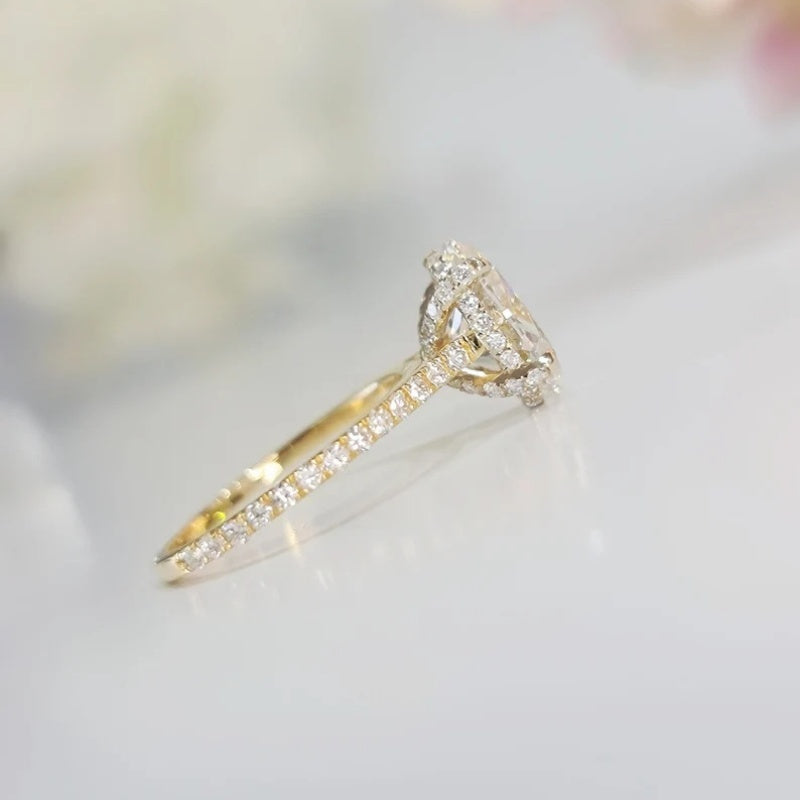 10K Gold Lab Grown Diamond CVD 3CT Oval-Cut Hidden Halo Luxury Proposal Ring Anniversary Gift For Her