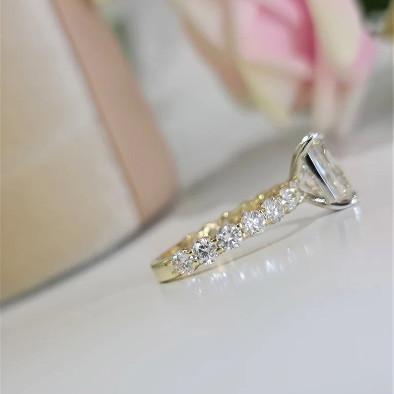 14K Gold Lab Grown Diamond CVD 3CT Radiant-Cut Two Tone Engagement Ring