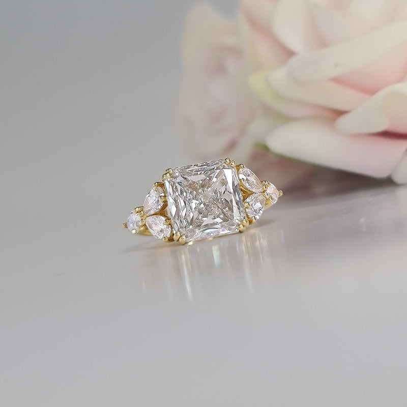 10K Gold Lab Grown Diamond CVD 5CT Princess-Cut with Pear Side Stones Anniversary Ring