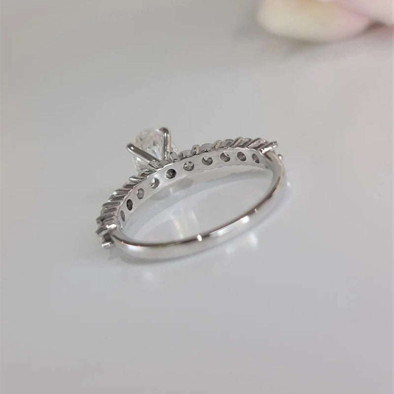 14K Gold Lab Grown Diamond CVD 2CT Oval-Cut Half Eternity Engagement Ring