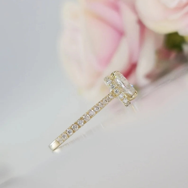 14K Gold Lab Grown Diamond CVD 2CT Cushion-Cut Halo Half Etrenity Engagement Ring