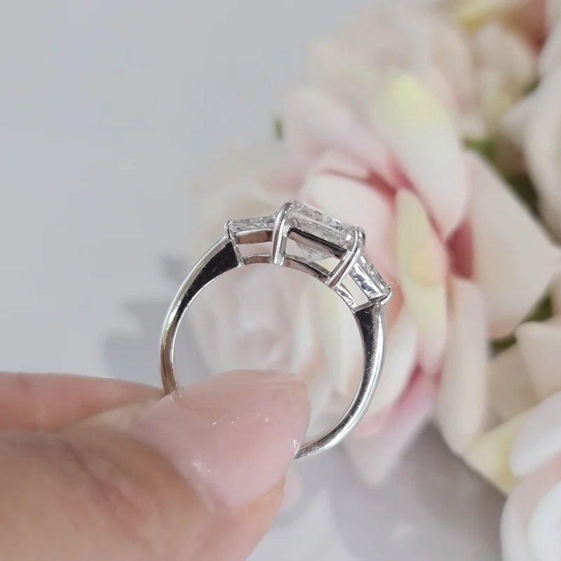 10K Gold Lab Grown Diamond CVD 3CT Cushion-Cut Three Stone Engagement Ring