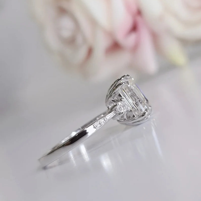 14K Gold Lab Grown Diamond CVD 2CT Emerald-Cut Couple Promise Ring Set