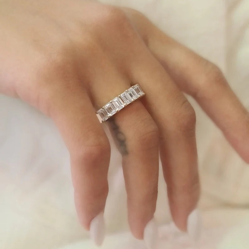 18K Gold Lab Grown Diamond CVD Emerald-Cut Eternity CVD Engagement Ring