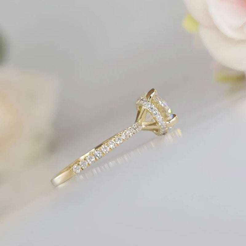 10K Gold Lab Grown Diamond CVD 2.5CT Radiant-Cut Hidden Halo Pave Anniversary Ring