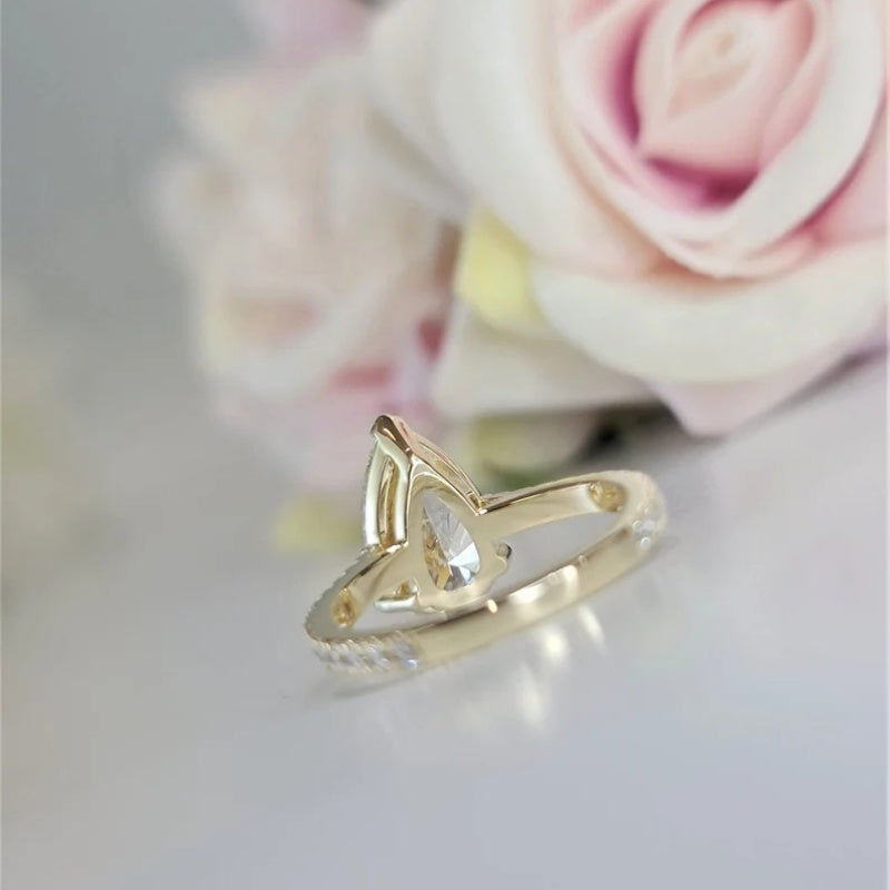 14K Gold Lab Grown Diamond CVD 3CT Pear-Cut Luxury Teardrop Engagement Ring