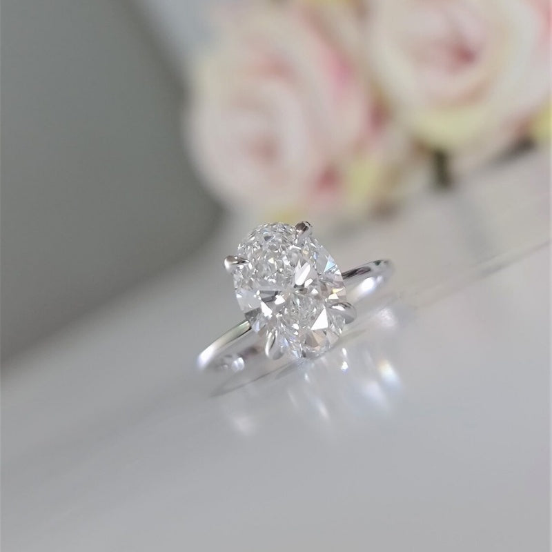 14K Gold Lab Grown Diamond CVD 3CT Oval-Cut Four Prong Solitaire Engagement Ring