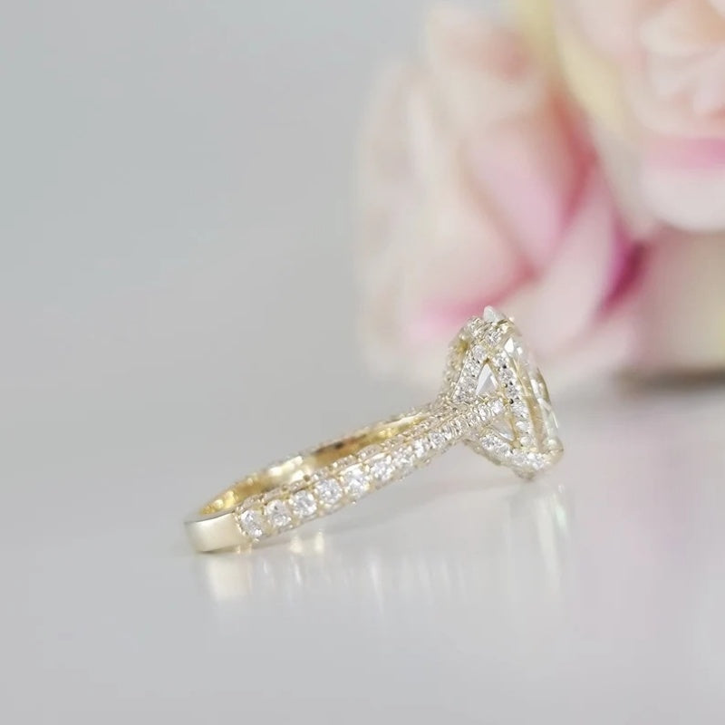 14K Gold Lab Grown Diamond CVD 2CT Oval-Cut Bridal Ring Set With Oval Half Eternity Wedding Set