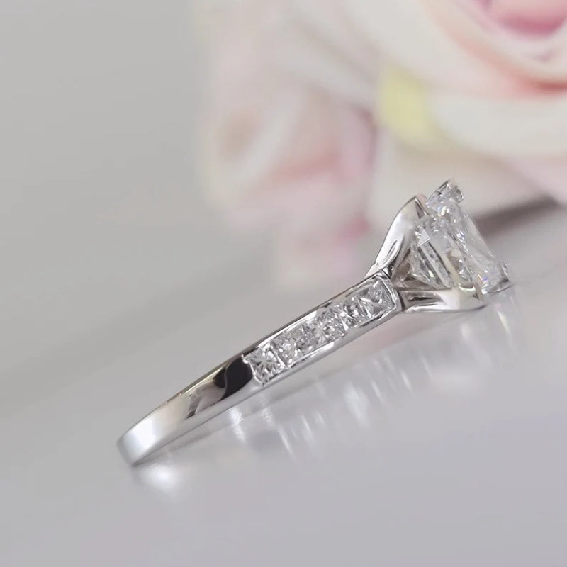 14K Gold Lab Grown Diamond CVD 2CT Princess-Cut Channel Set Engagement Ring