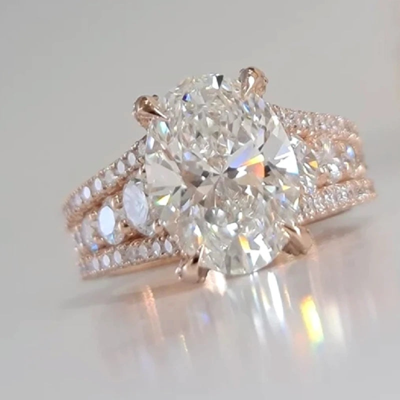 14K Gold Lab Grown Diamond CVD 3.5CT Oval-Cut Luxury Engagement Ring Set