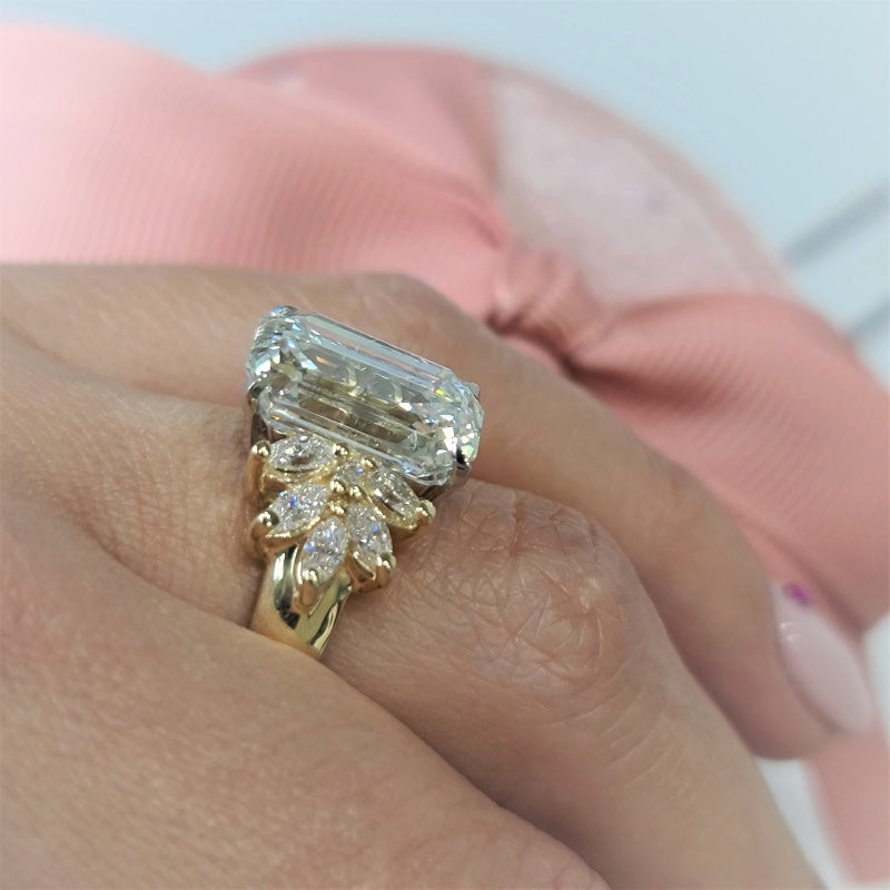 14K Gold Lab Grown Diamond CVD 4CT Emerald-Cut Two Tone Luxury Anniversary Ring