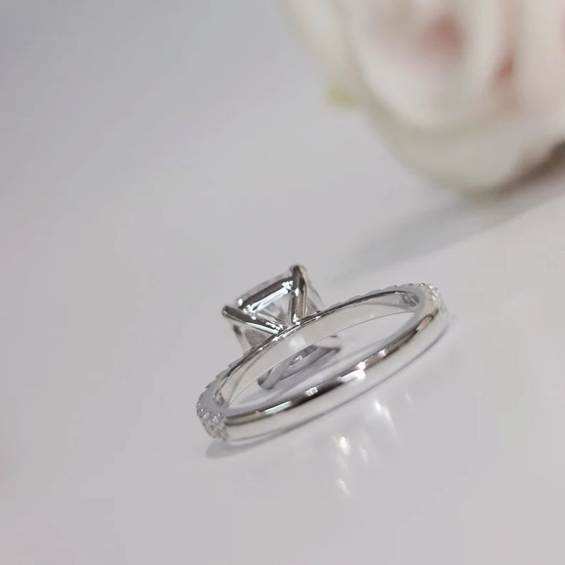 10K Gold Lab Grown Diamond CVD 2CT Cushion-Cut Classic Four Prong Engagement Ring