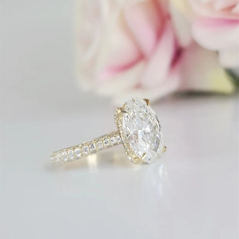 14K Gold Lab Grown Diamond CVD 2CT Oval-Cut Bridal Ring Set With Oval Half Eternity Wedding Set