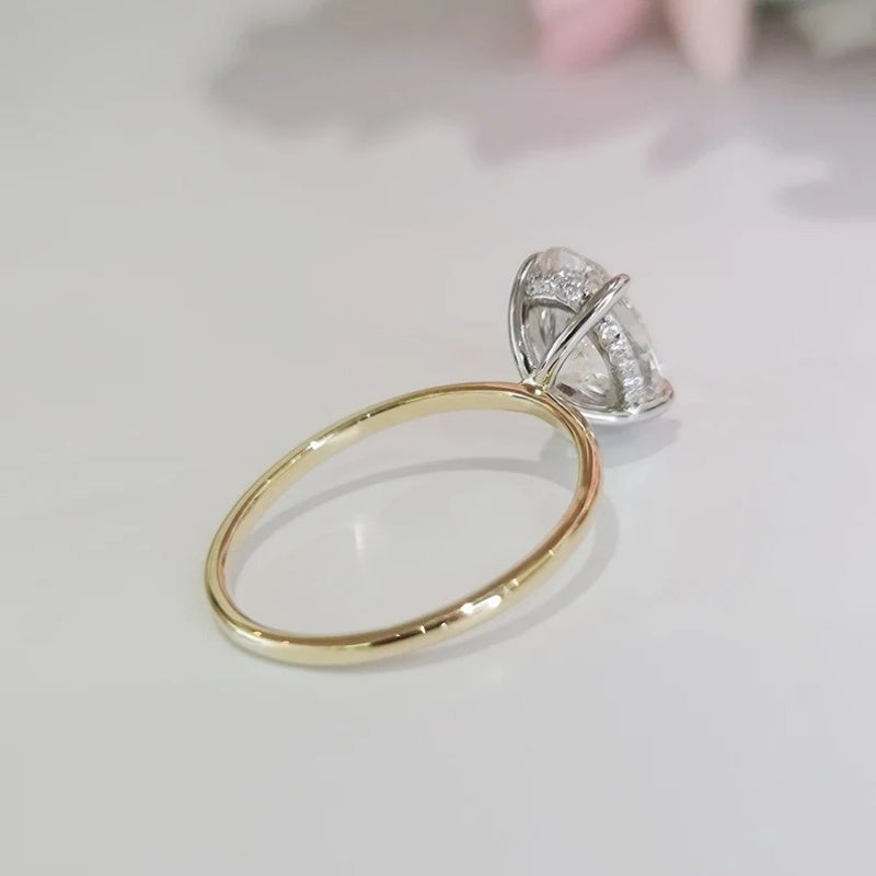 14K Gold Lab Grown Diamond CVD 2.5CT Oval-Cut Hidden Halo Two-Tone Anniversary Ring