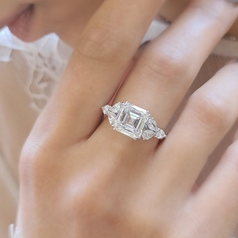 14K Gold Lab Grown Diamond CVD 5CT Asscher-Cut Luxury Anniversary Ring Gift For Her