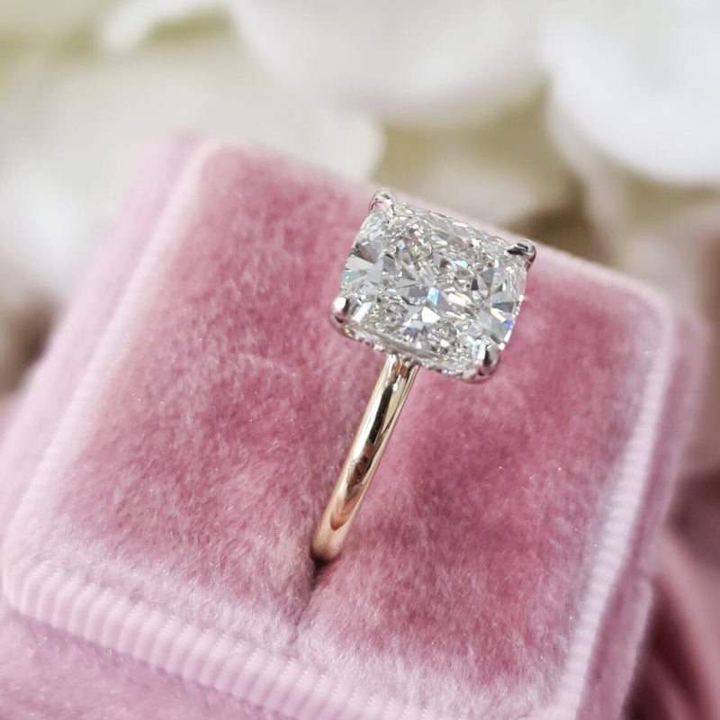 14K Gold Lab Grown Diamond CVD 3CT Cushion-Cut Two Tone Anniversary Ring