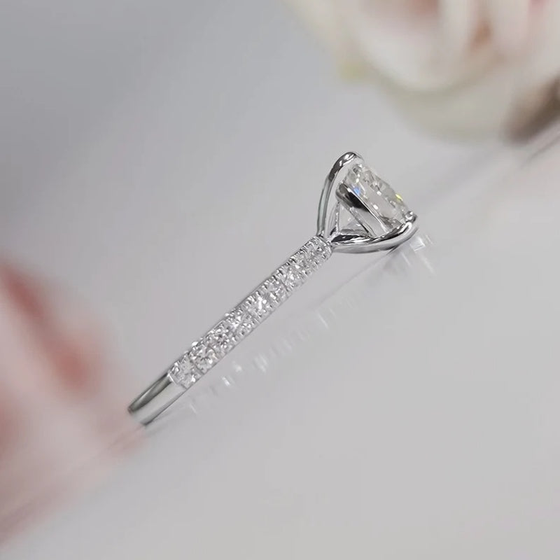 10K Gold Lab Grown Diamond CVD 2CT Cushion-Cut Classic Four Prong Engagement Ring