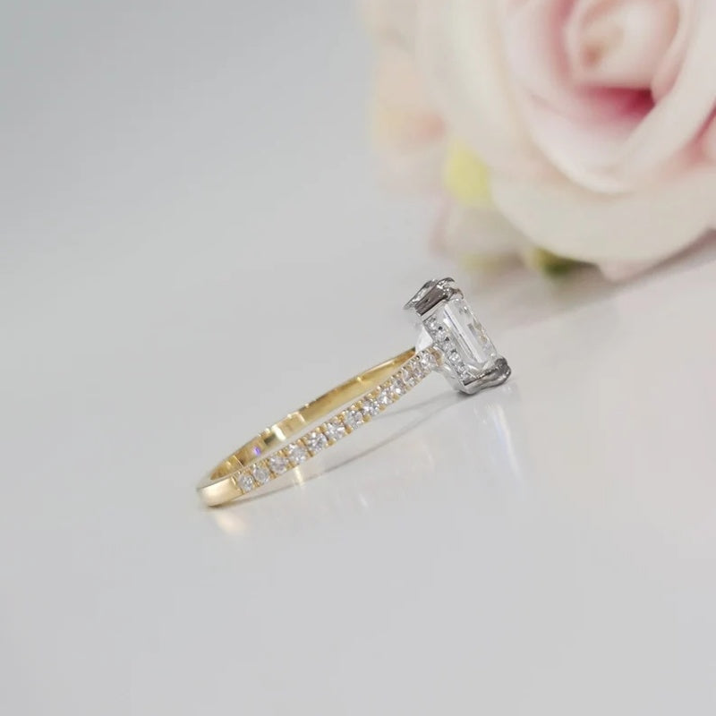 14K Gold Lab Grown Diamond CVD 2CT Princess-Cut Hidden Halo Engagement Ring