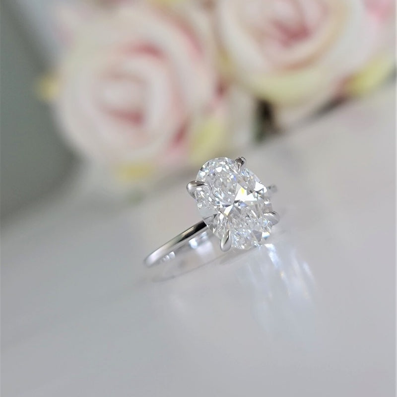 14K Gold Lab Grown Diamond CVD 3CT Oval-Cut Four Prong Solitaire Engagement Ring