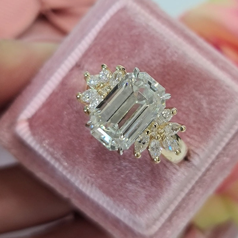 14K Gold Lab Grown Diamond CVD 4CT Emerald-Cut Two Tone Luxury Anniversary Ring