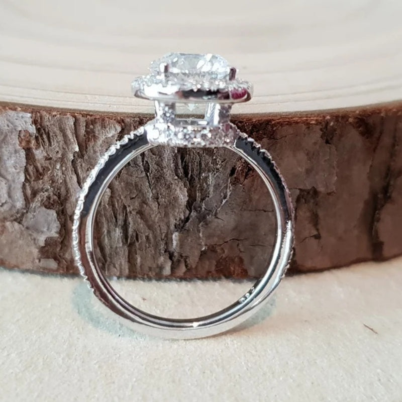 10K Gold Lab Grown Diamond CVD 1CT Round-Cut Halo Anniversary Ring