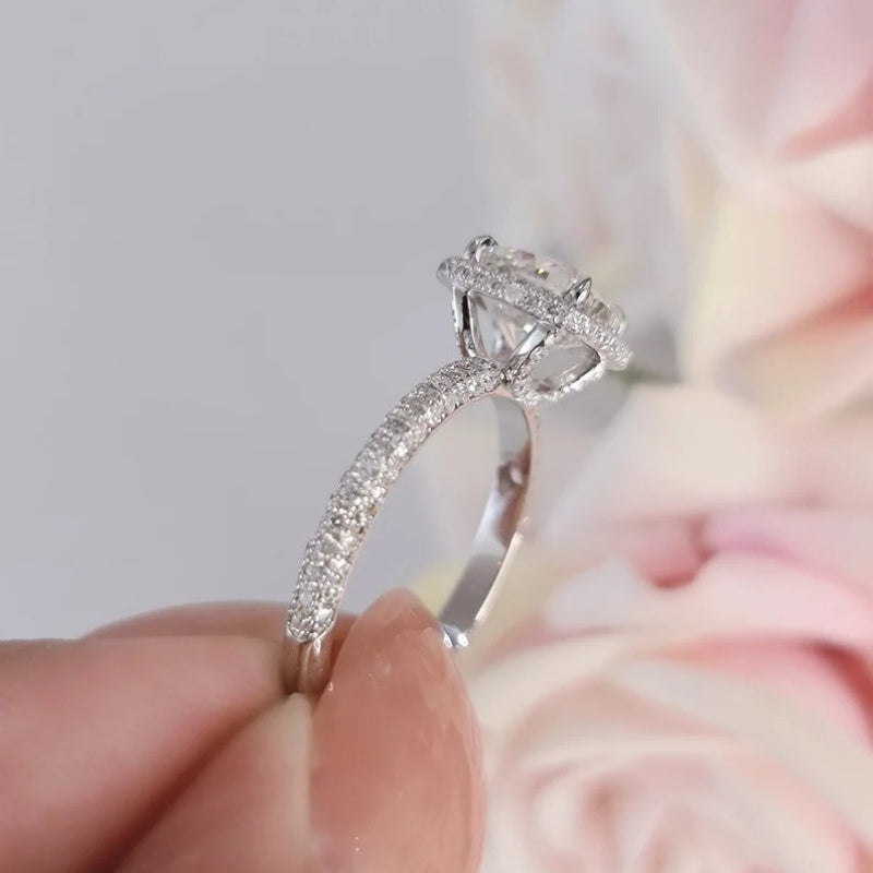 14K Gold Lab Grown Diamond CVD 2CT Cushion-Cut Halo & Pave Anniversary Ring