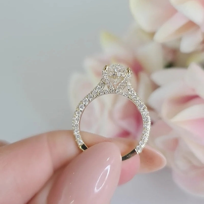 14K Gold Lab Grown Diamond CVD 2CT Oval-Cut Bridal Ring Set With Oval Half Eternity Wedding Set